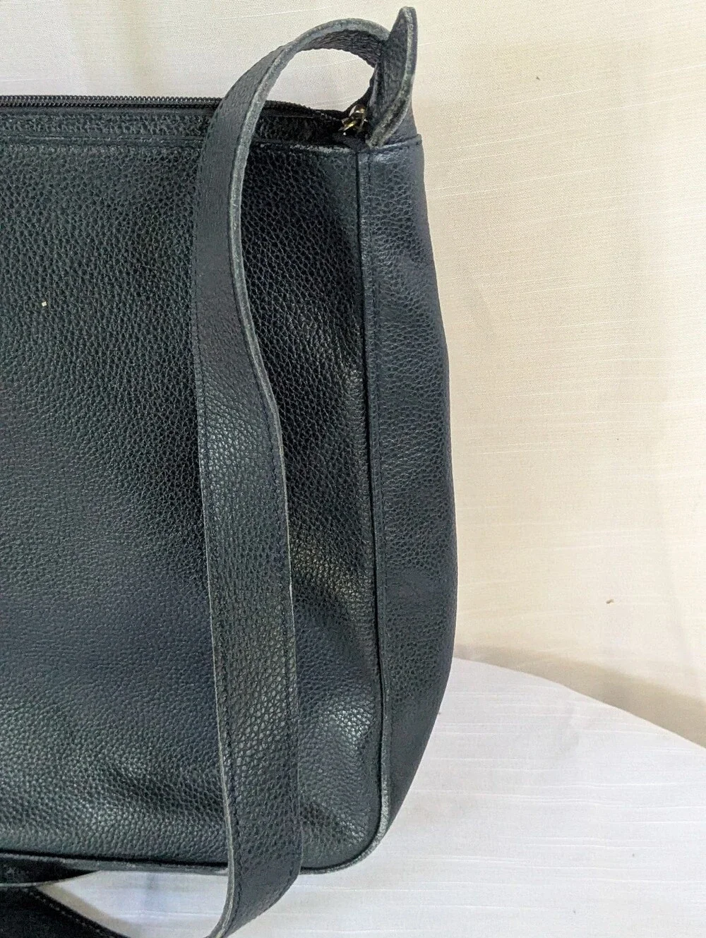 Longchamp Vintage Dark Blue Crossbody Bag with Gold Zipper Pull
